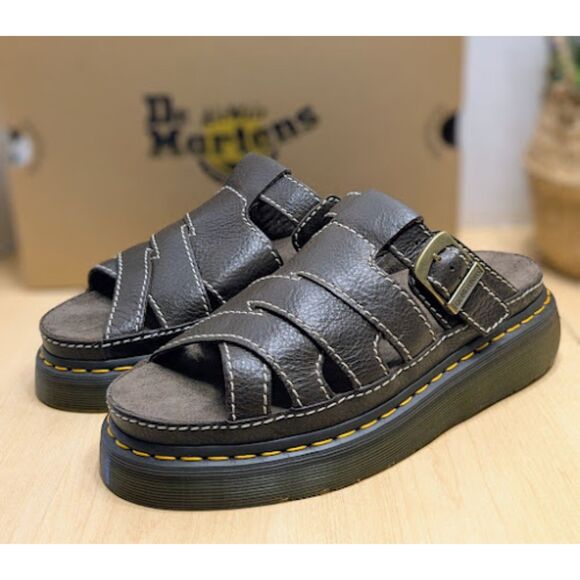 Dr. Martens Kelp Brown Maxxy Slide AR Rogue Leather Unisex Sandals UK 8 NIB - Picture 2 of 13
